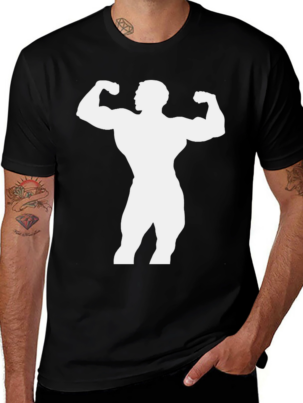 Bodybuilder Graphic Tee - Black Cotton Shirt