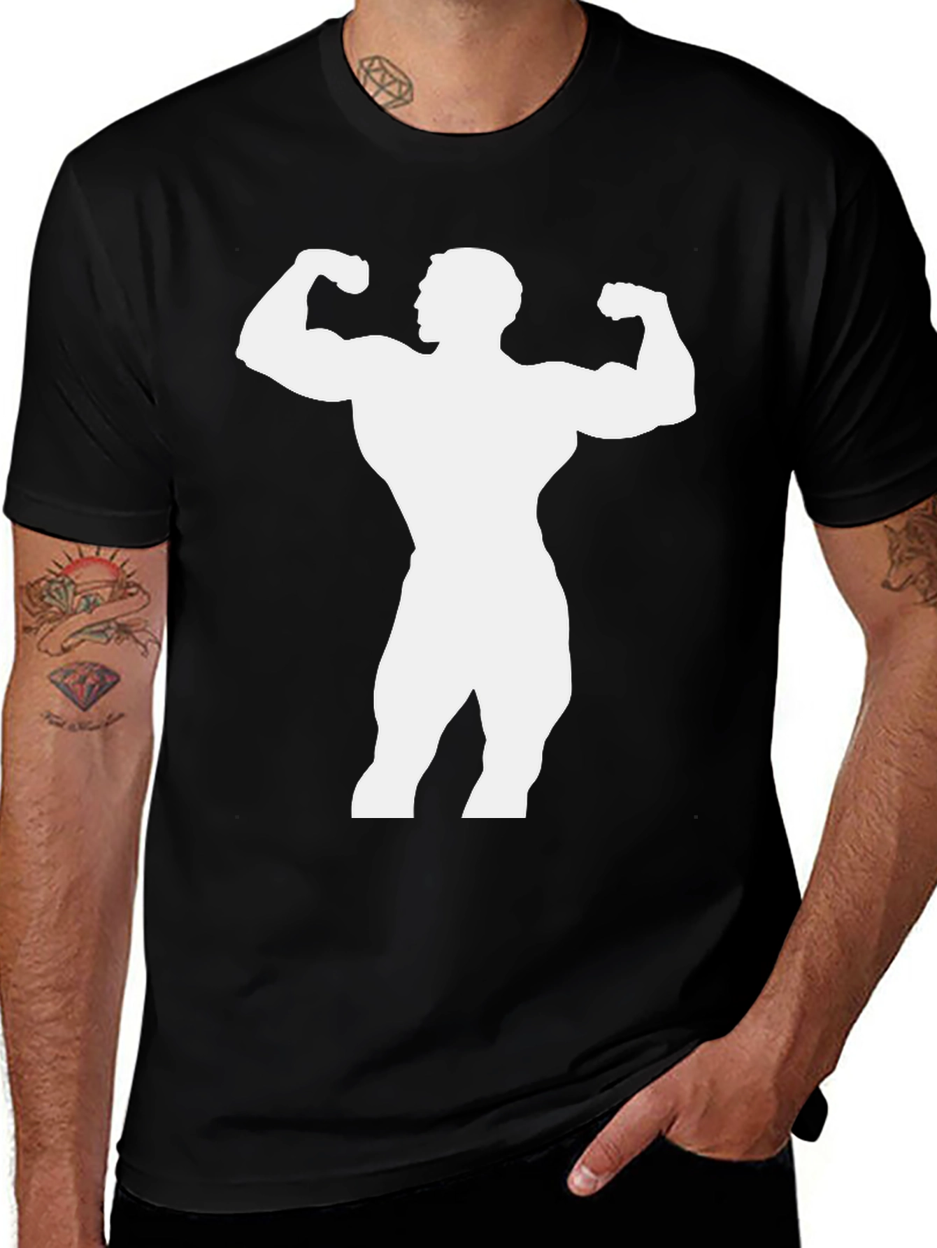 Bodybuilder Graphic Tee - Black Cotton Shirt