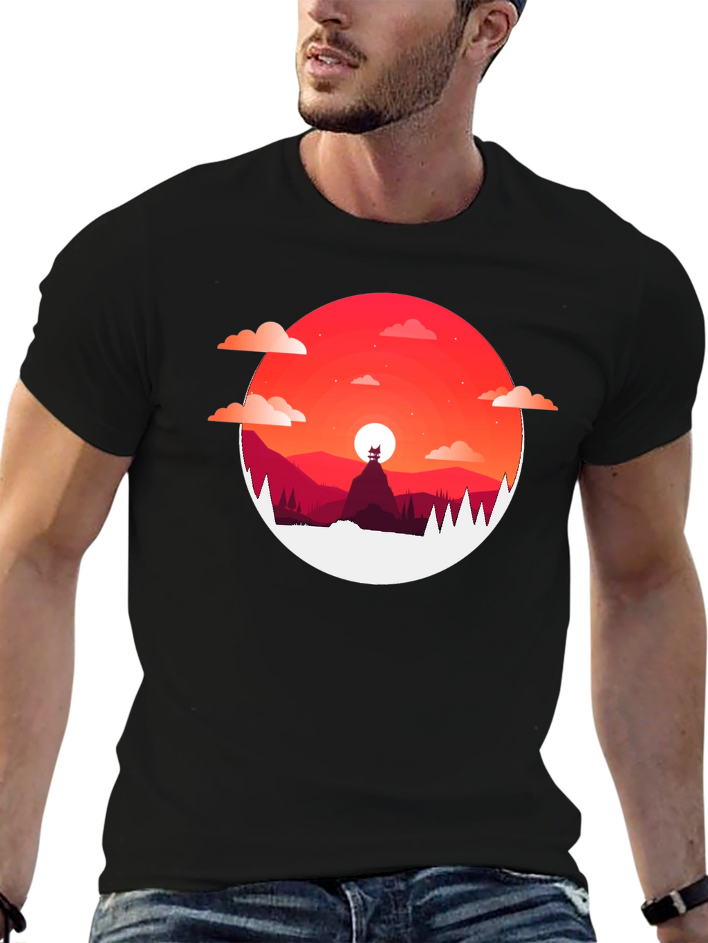 Sunset Mountain Graphic Tee - Stylish Mens T-Shirt