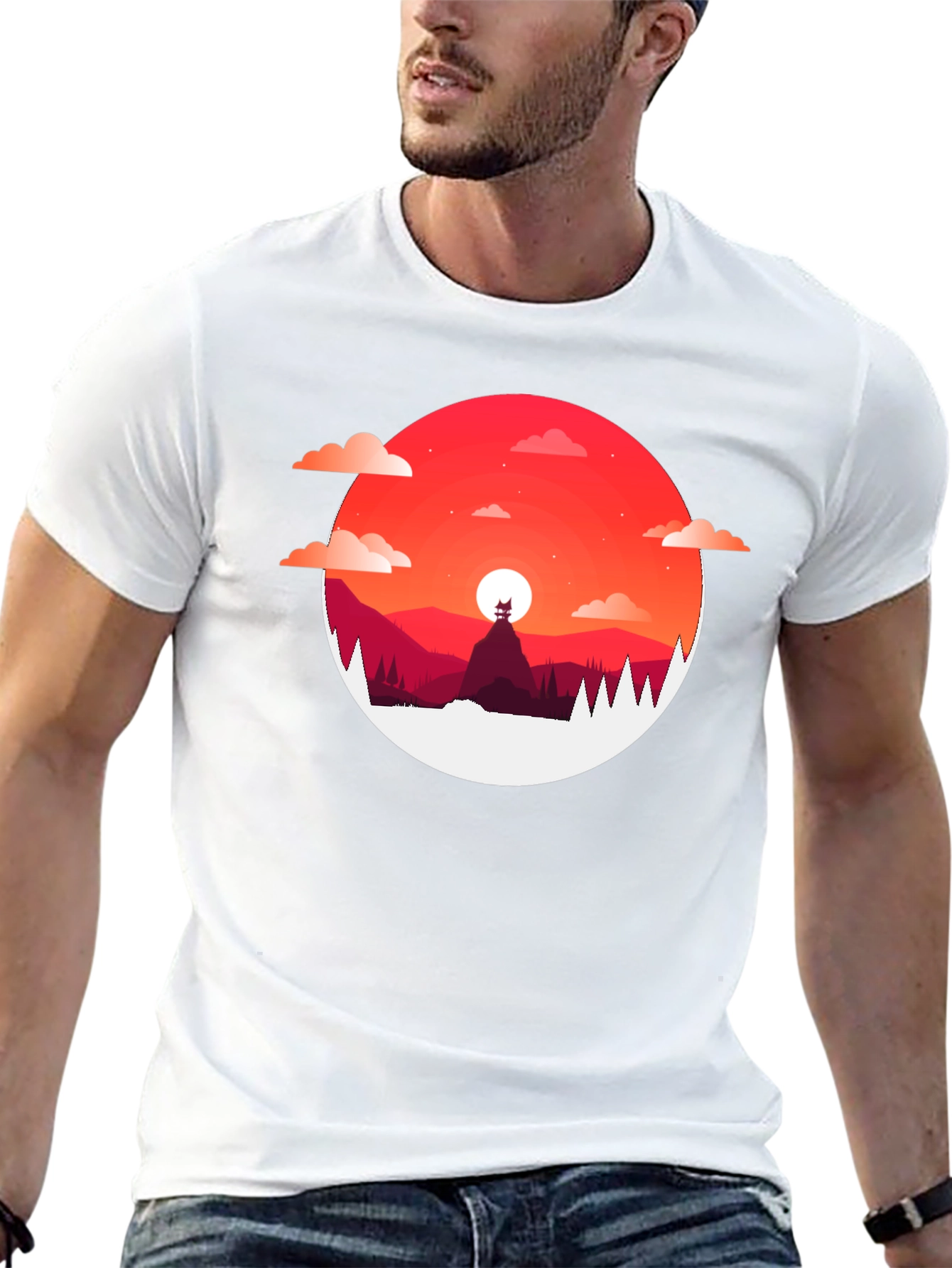 Sunset Mountain Graphic Tee - Stylish Mens T-Shirt