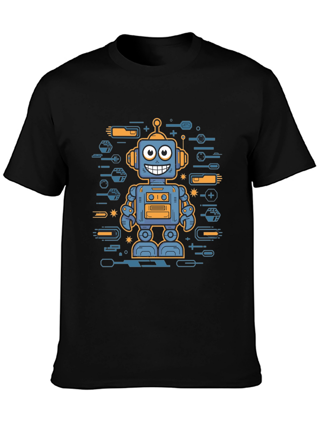 Robot Graphic Print Black T-Shirt