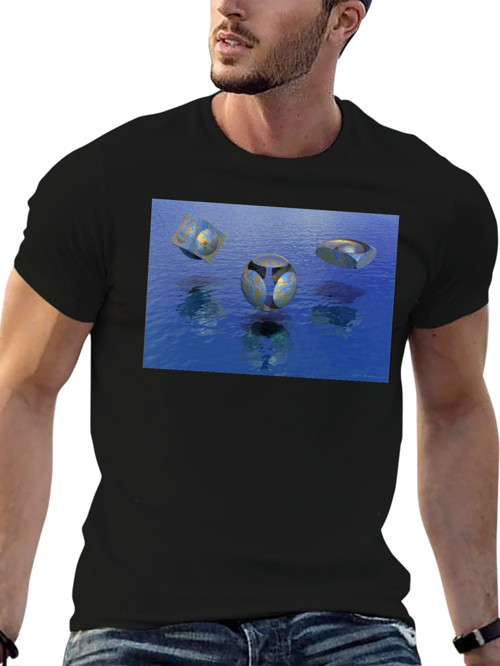 Abstract Water Design Black T-Shirt