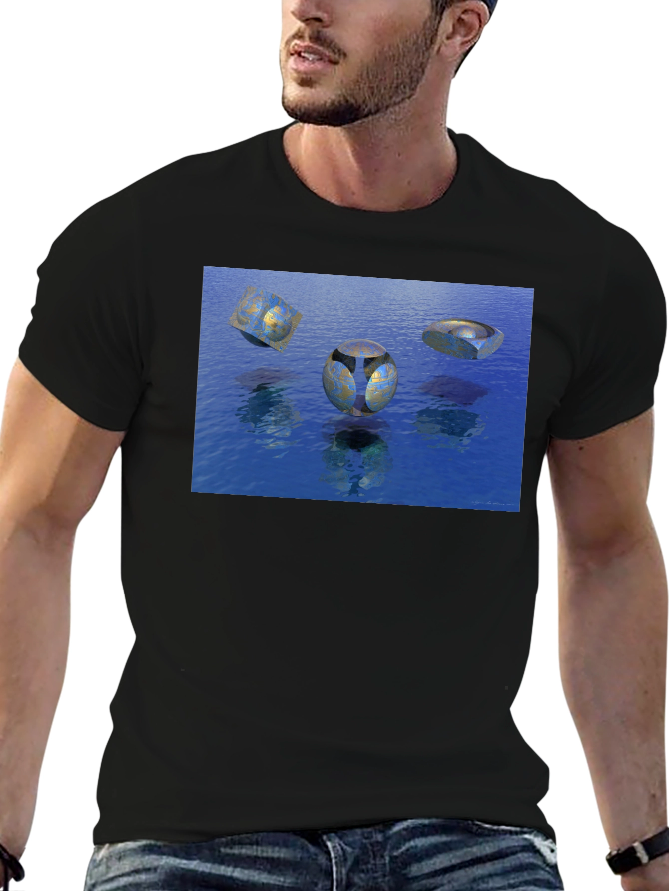 Abstract Water Design Black T-Shirt