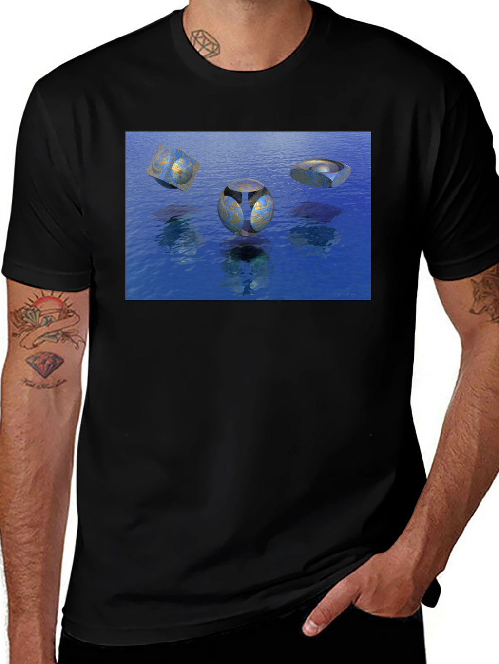 Abstract Water Design Black T-Shirt