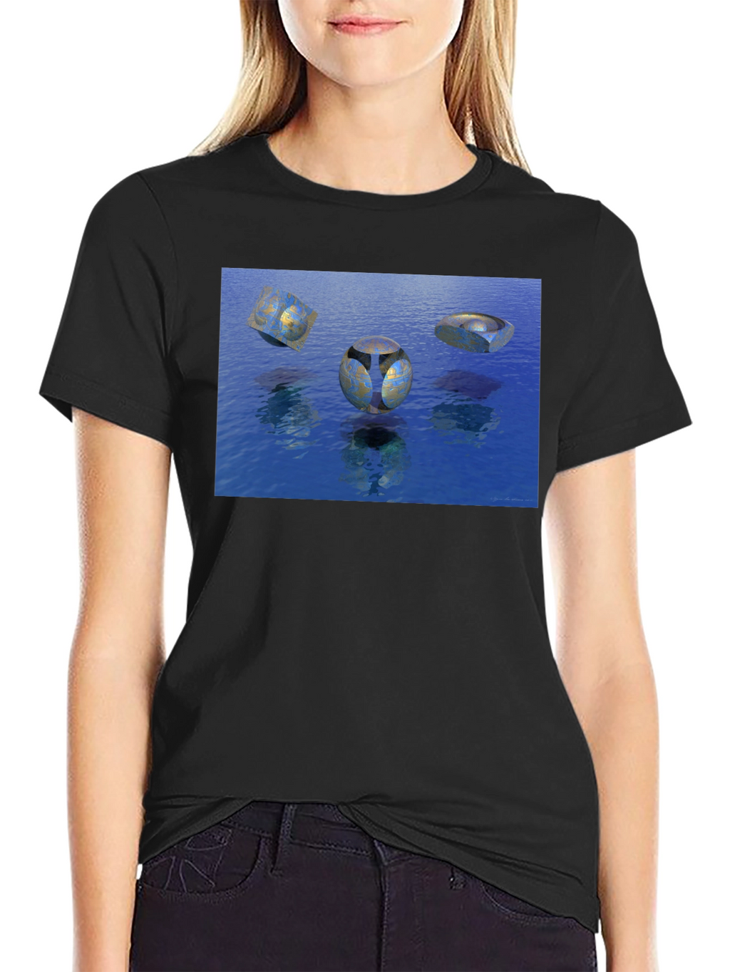 Abstract Water Design Black T-Shirt