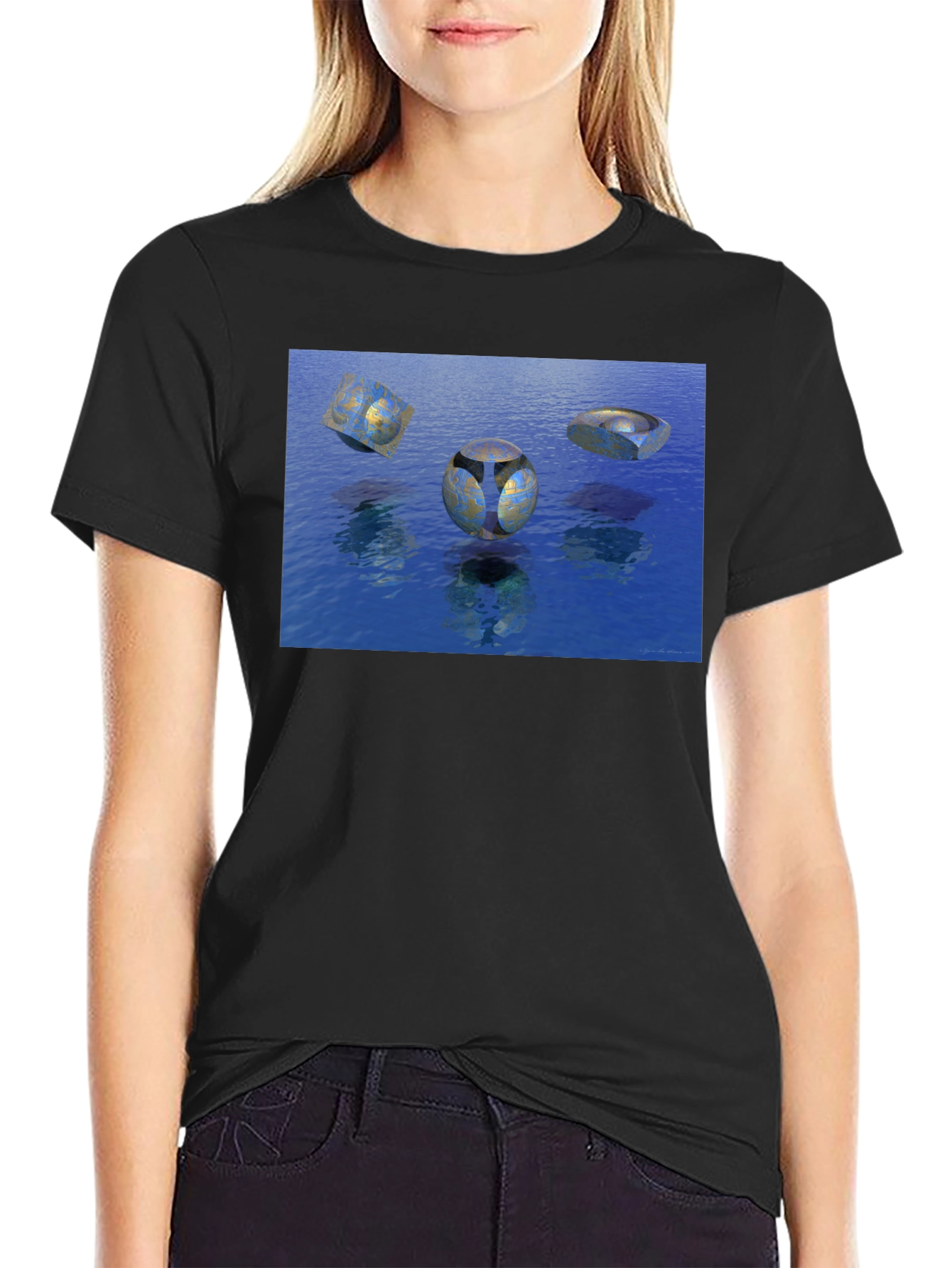 Abstract Water Design Black T-Shirt