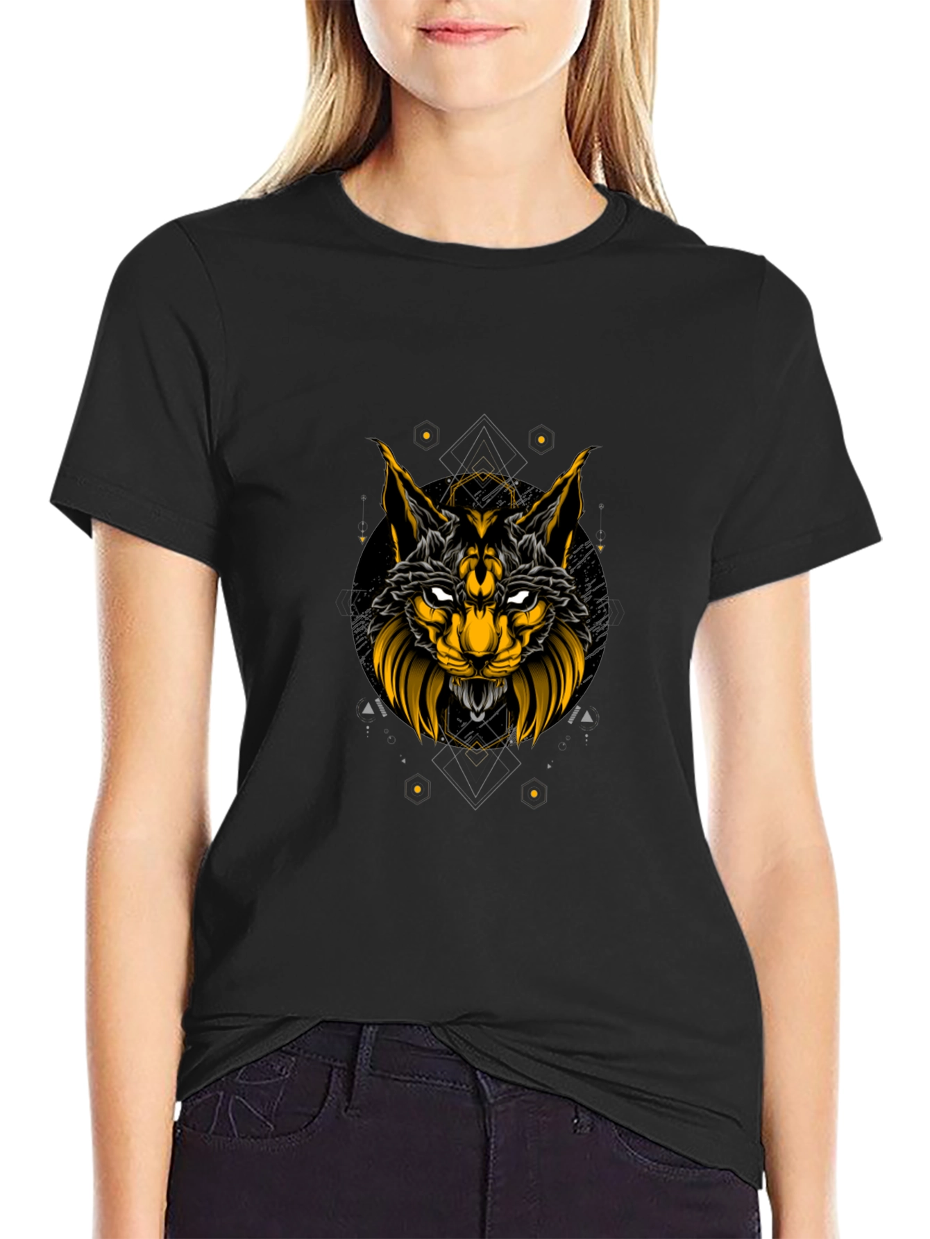 Black T-Shirt with Lynx Graphic