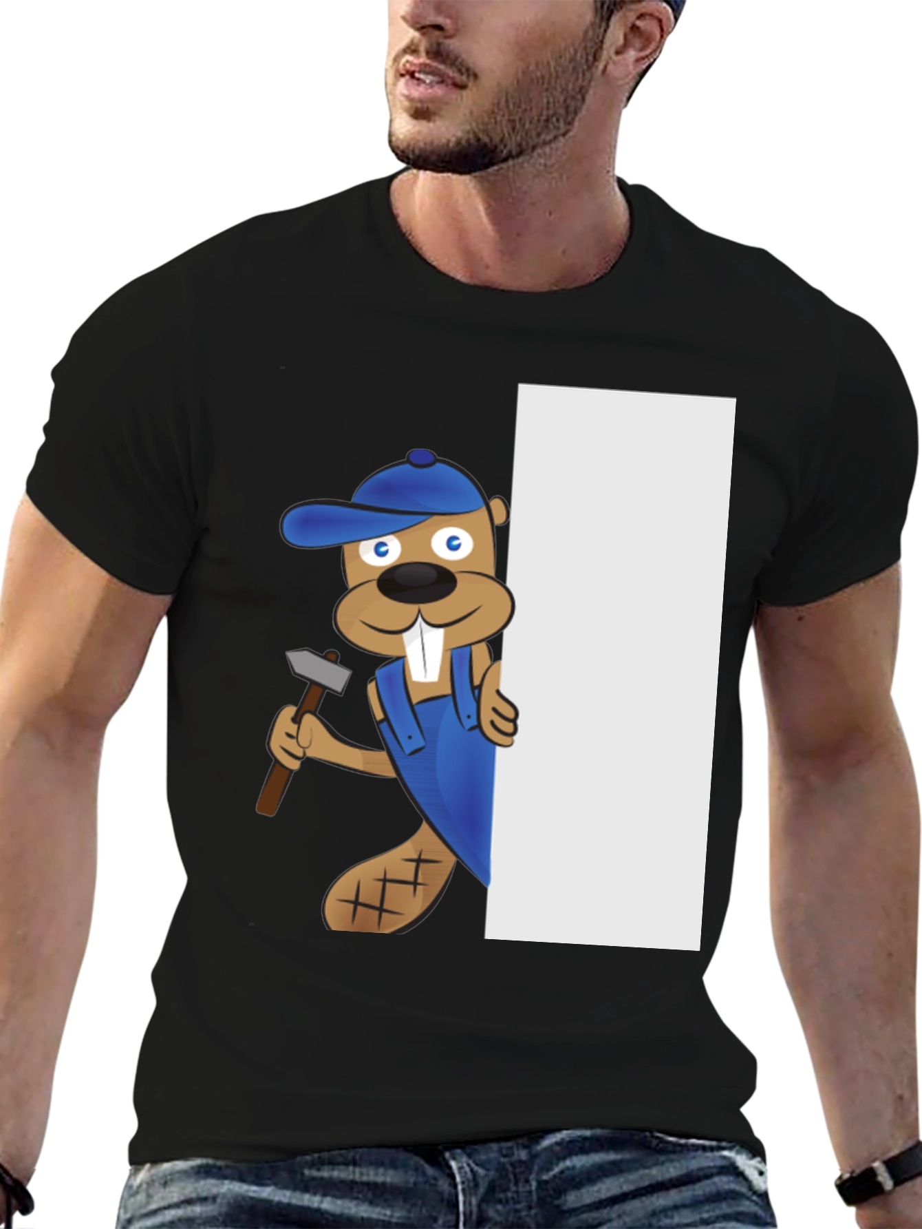 Cartoon Beaver with Hammer Graphic Tee