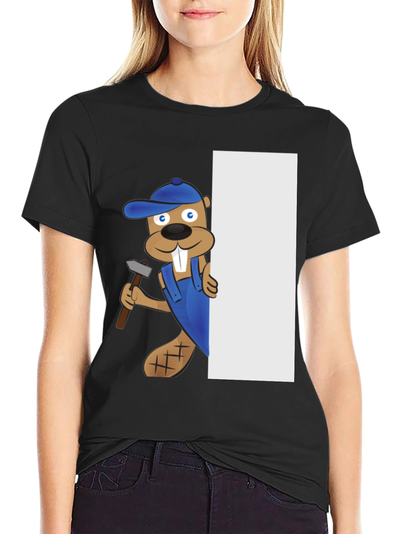 Cartoon Beaver with Hammer Graphic Tee