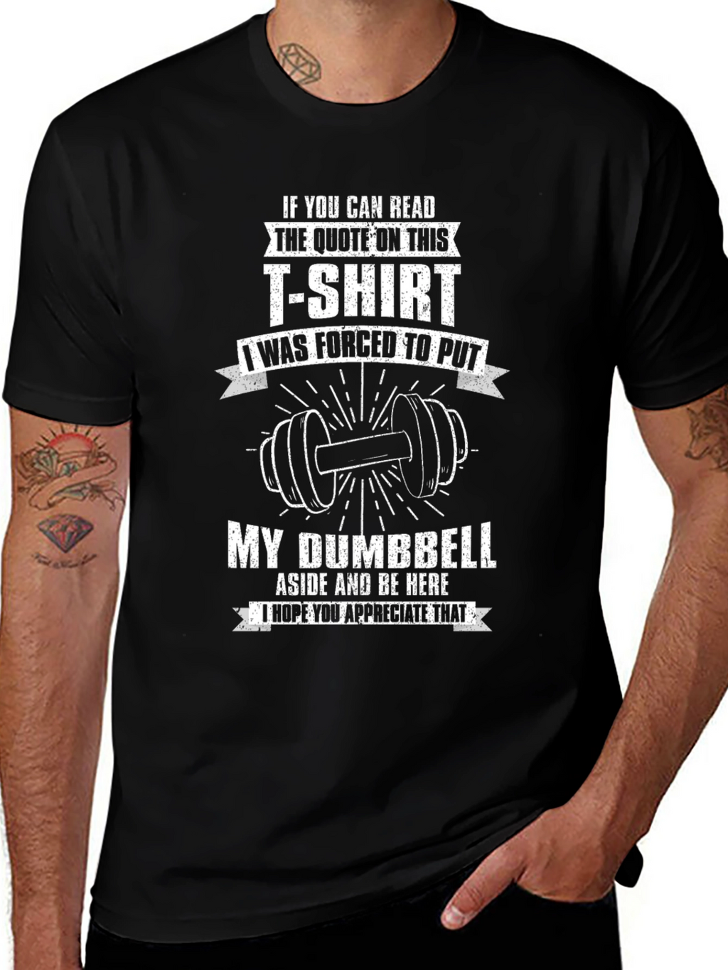 Funny Gym T-Shirt: Dumbbell Aside Black Tee