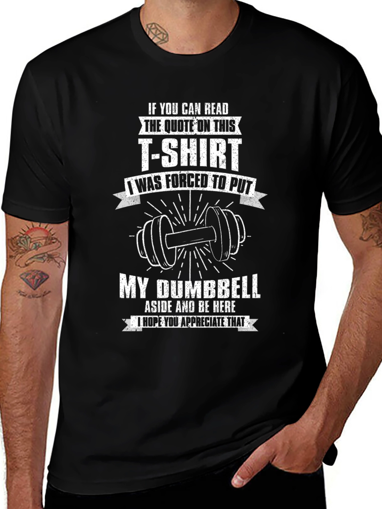 Funny Gym T-Shirt: Dumbbell Aside Black Tee