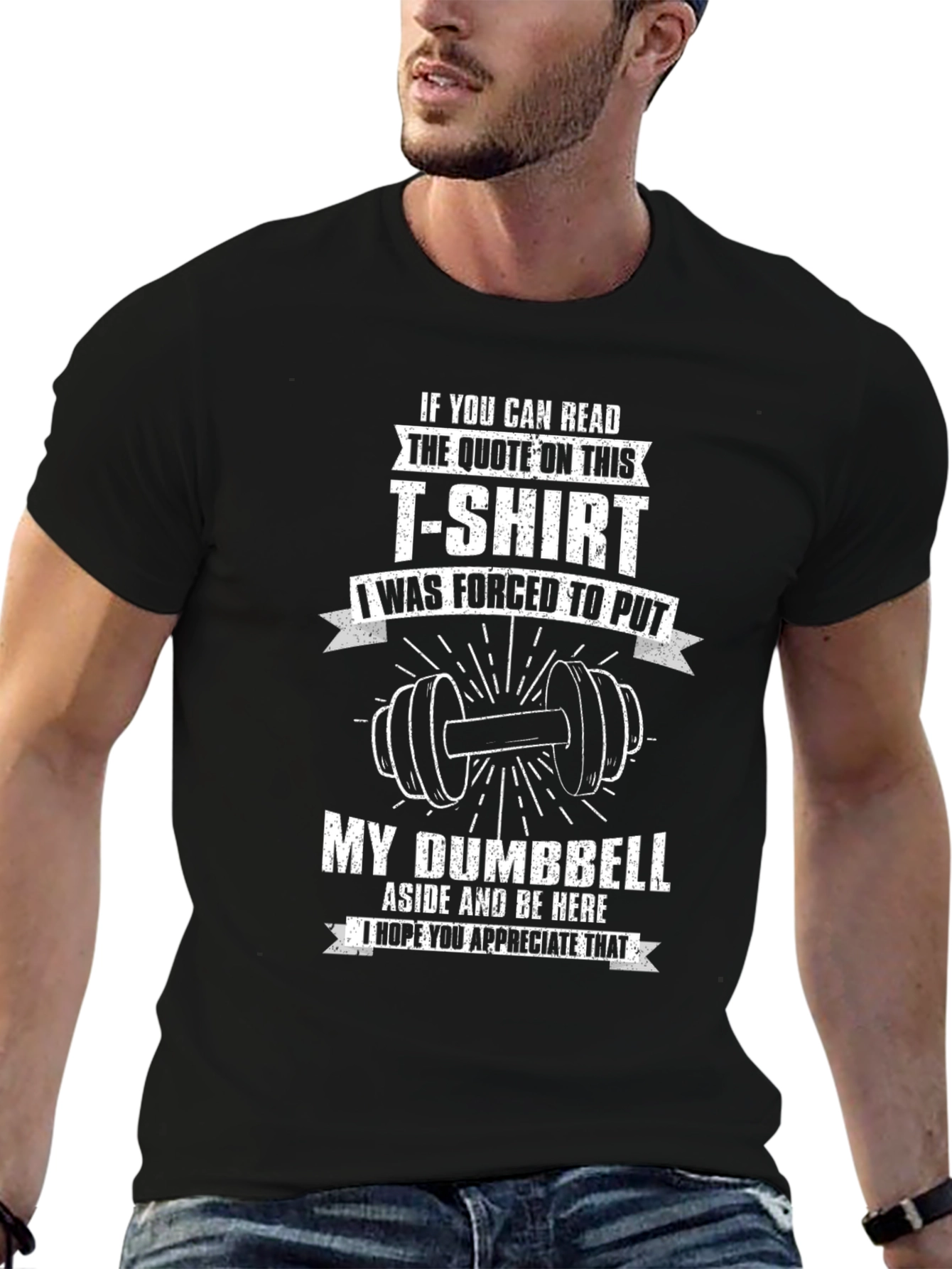 Funny Gym T-Shirt: Dumbbell Aside Black Tee