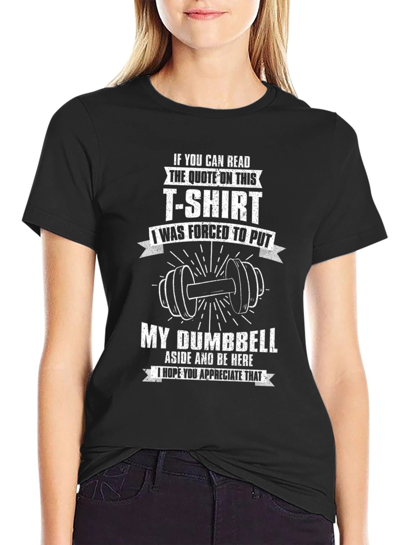 Funny Gym T-Shirt: Dumbbell Aside Black Tee