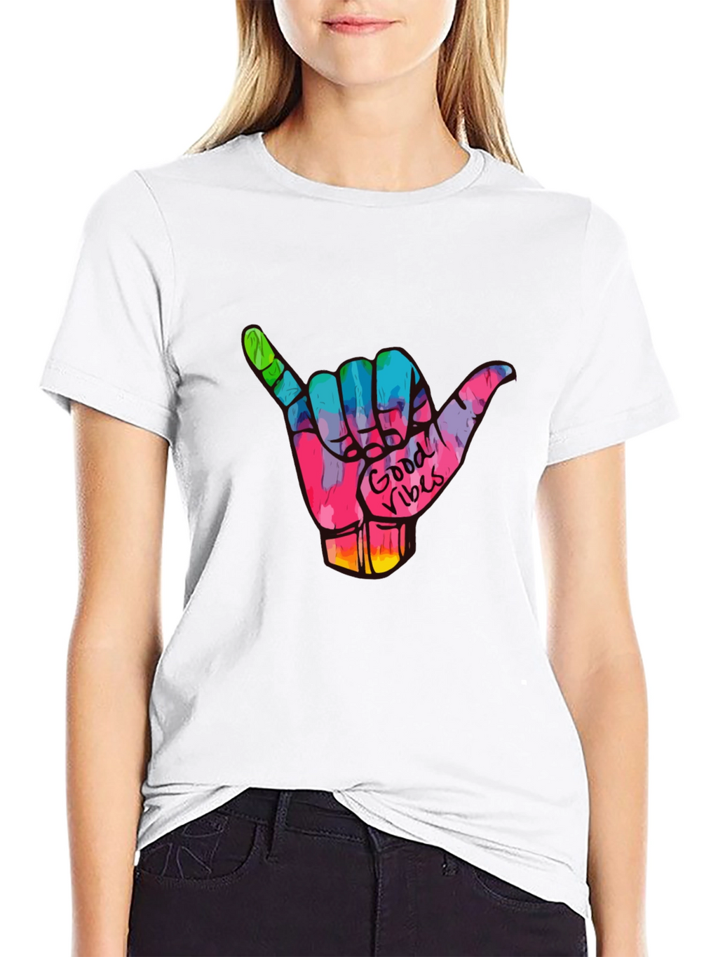 Good Vibes Shaka Hand Graphic Tee - Black