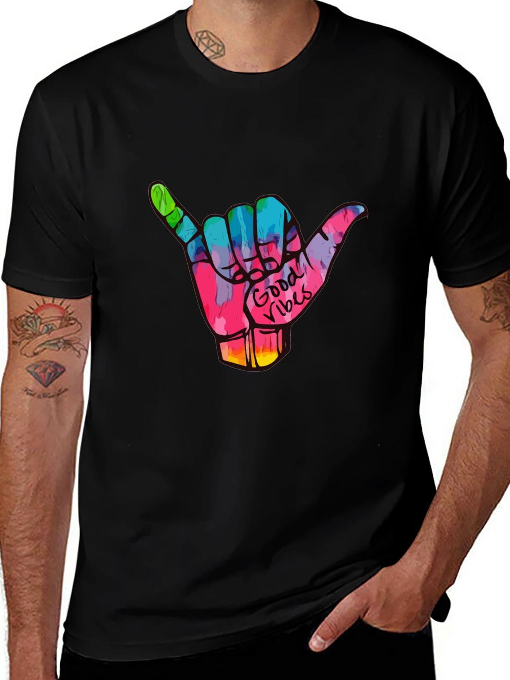Good Vibes Shaka Hand Graphic Tee - Black