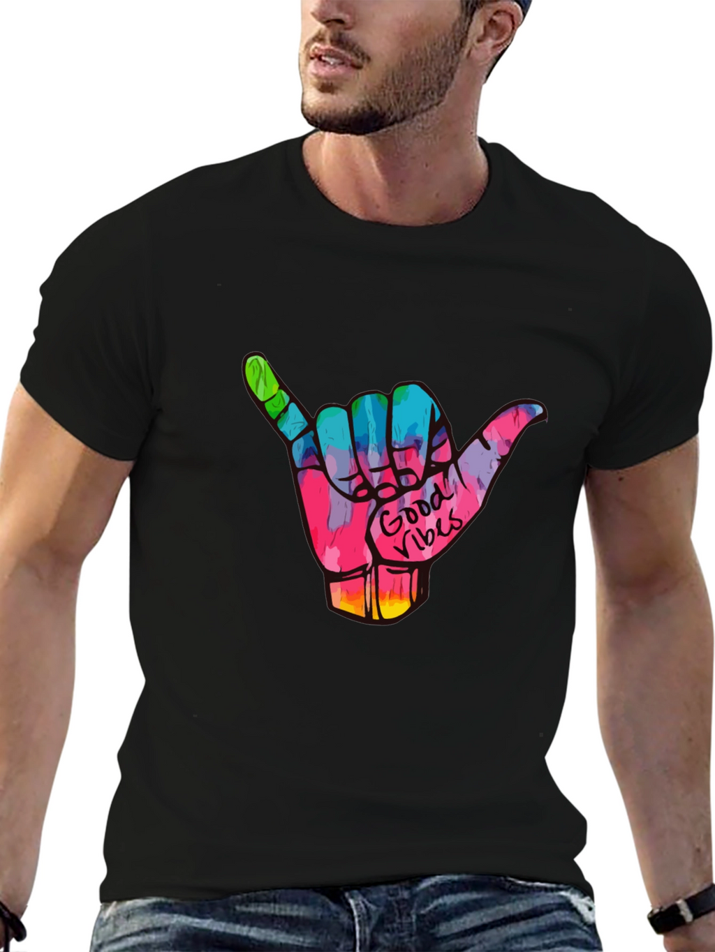Good Vibes Shaka Hand Graphic Tee - Black