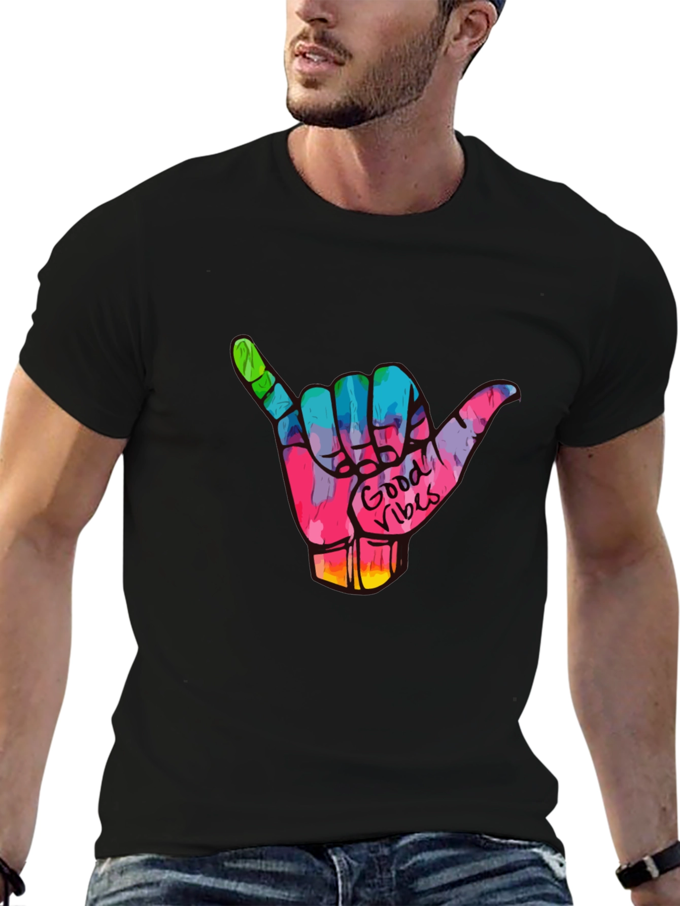 Good Vibes Shaka Hand Graphic Tee - Black