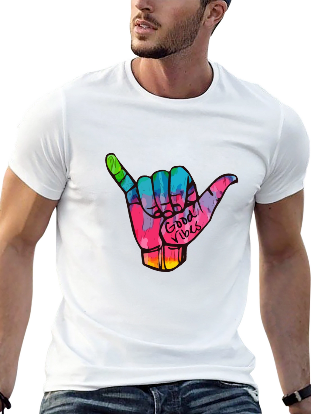 Good Vibes Shaka Hand Graphic Tee - Black
