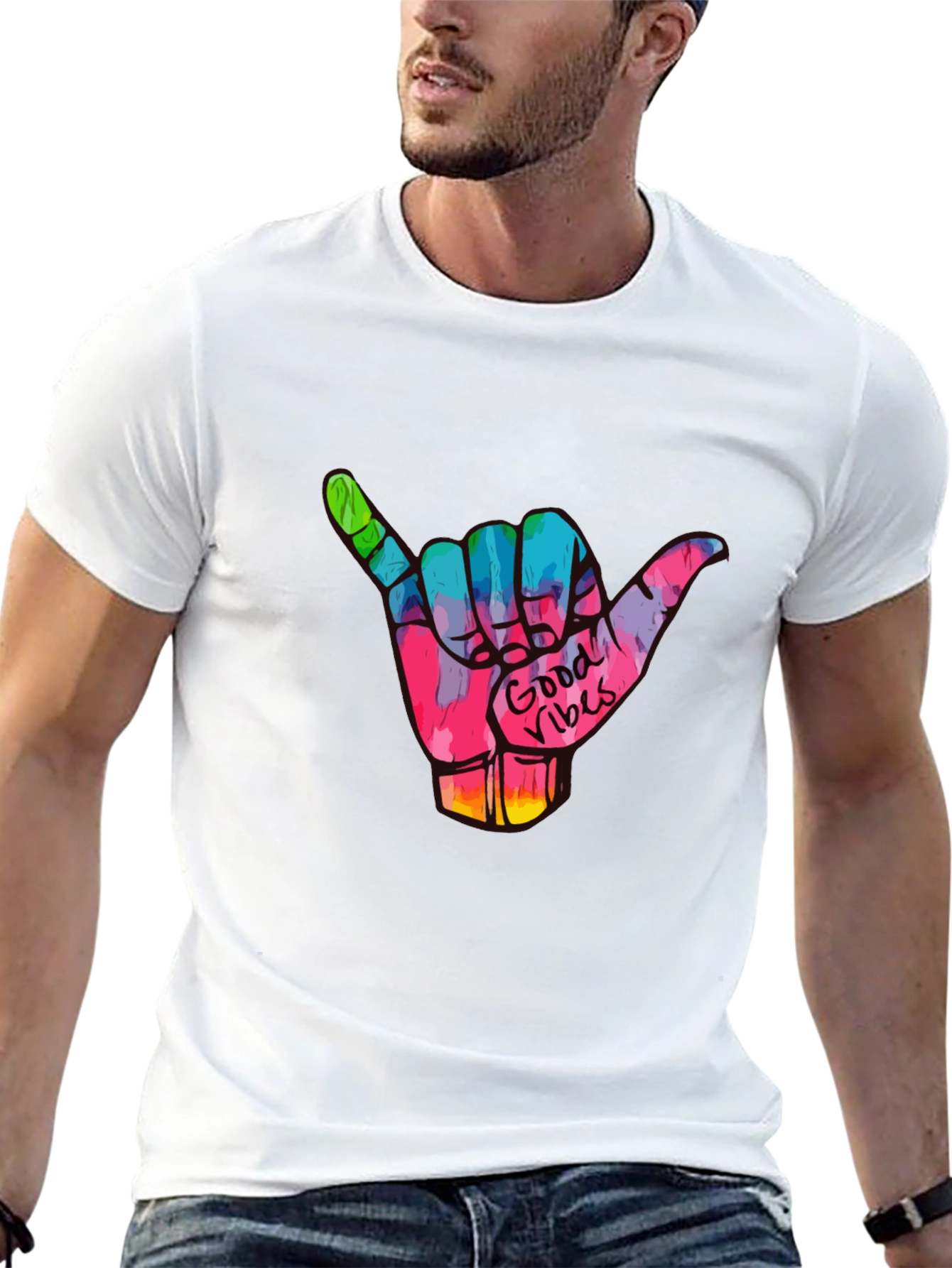 Good Vibes Shaka Hand Graphic Tee - Black