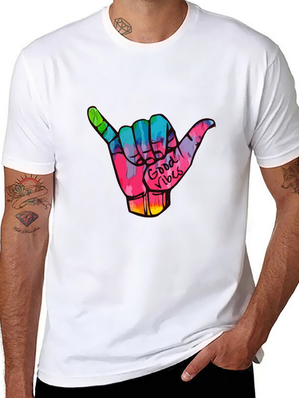 Good Vibes Shaka Hand Graphic Tee - Black