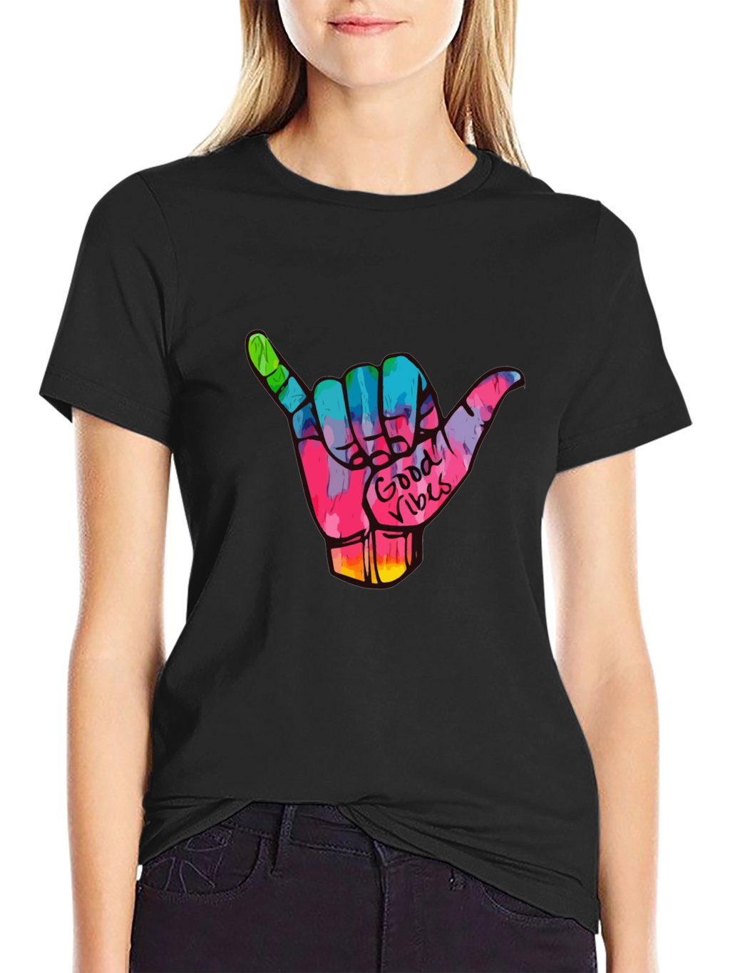 Good Vibes Shaka Hand Graphic Tee - Black