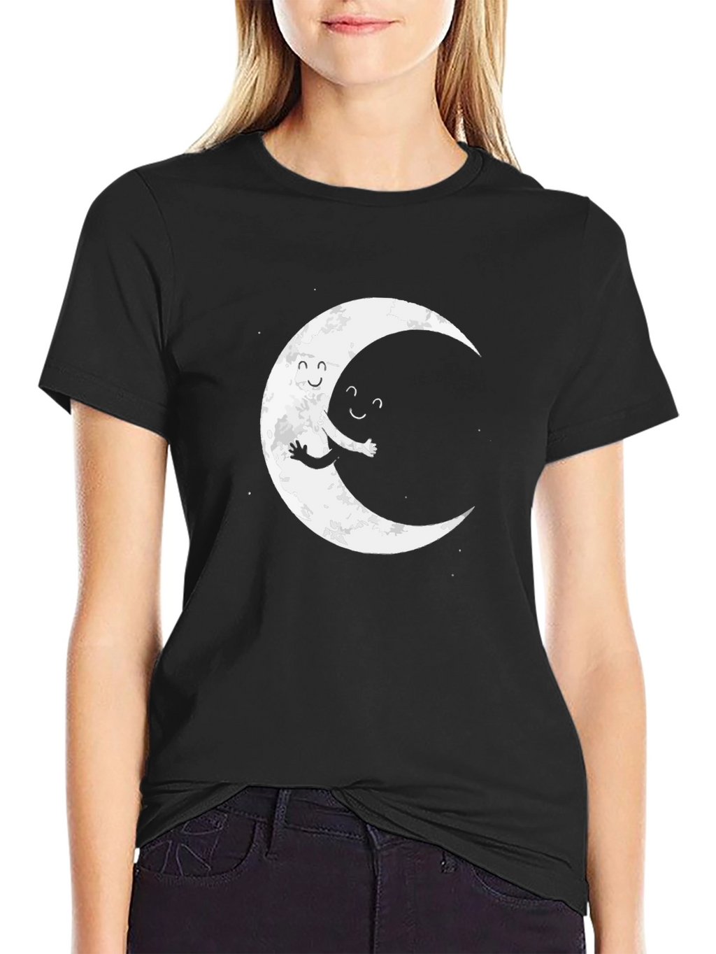 Moon Hug Graphic Tee - Unisex Black T-Shirt
