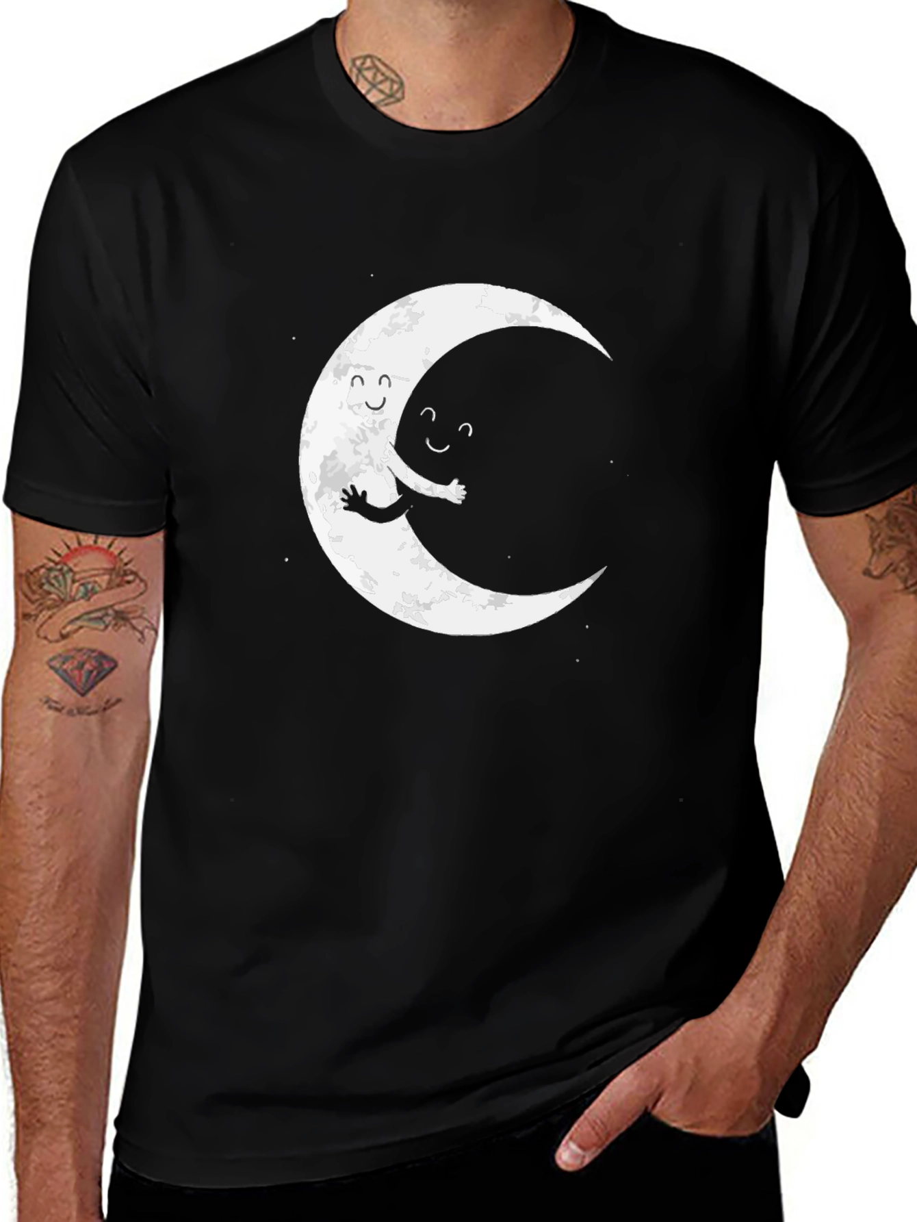 Moon Hug Graphic Tee - Unisex Black T-Shirt