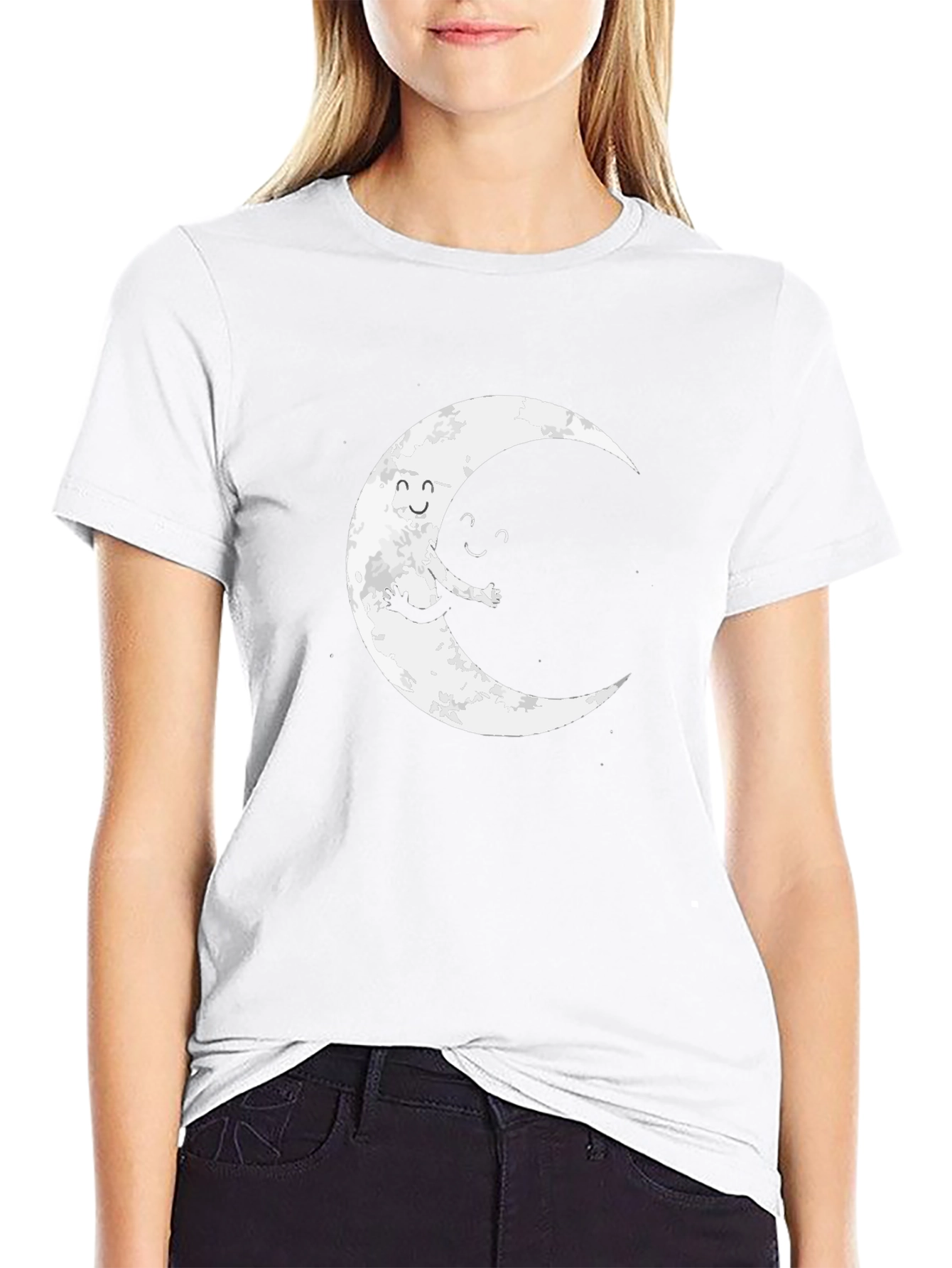 Moon Hug Graphic Tee - Unisex Black T-Shirt