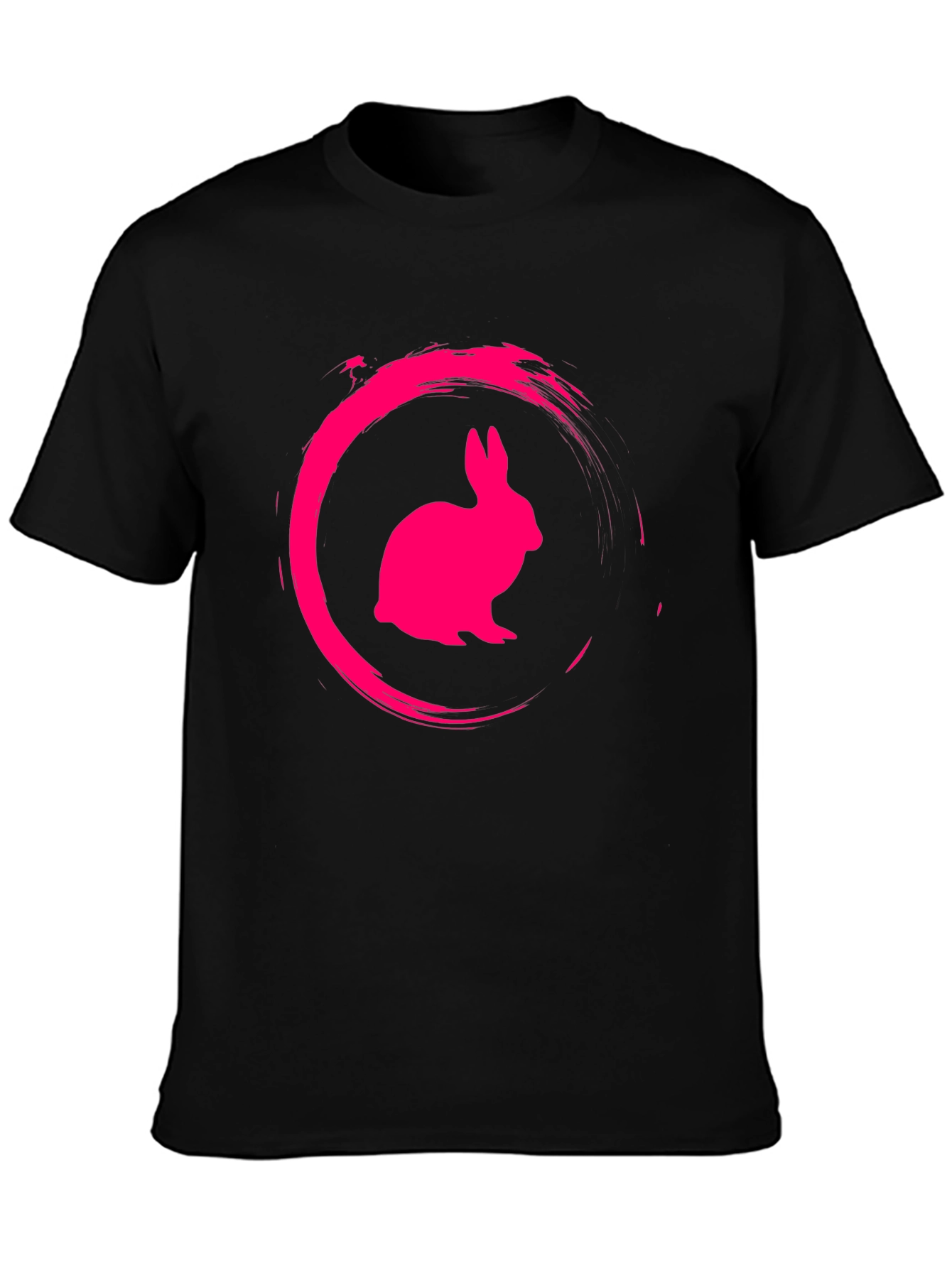 Black Tee with Pink Rabbit Circle Graphic
