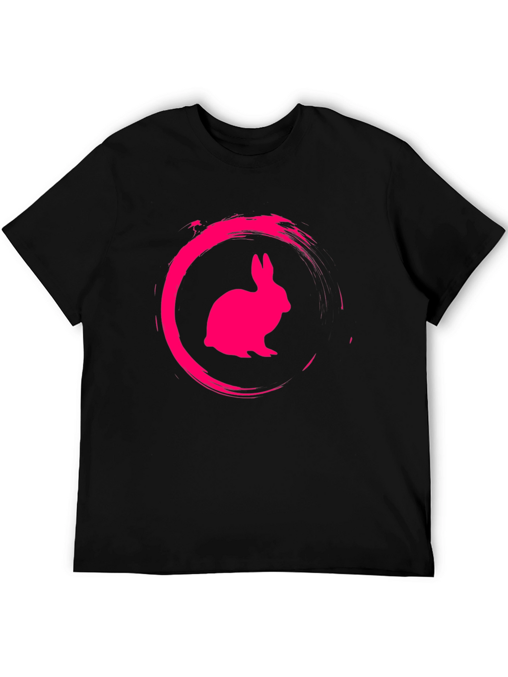 Black Tee with Pink Rabbit Circle Graphic