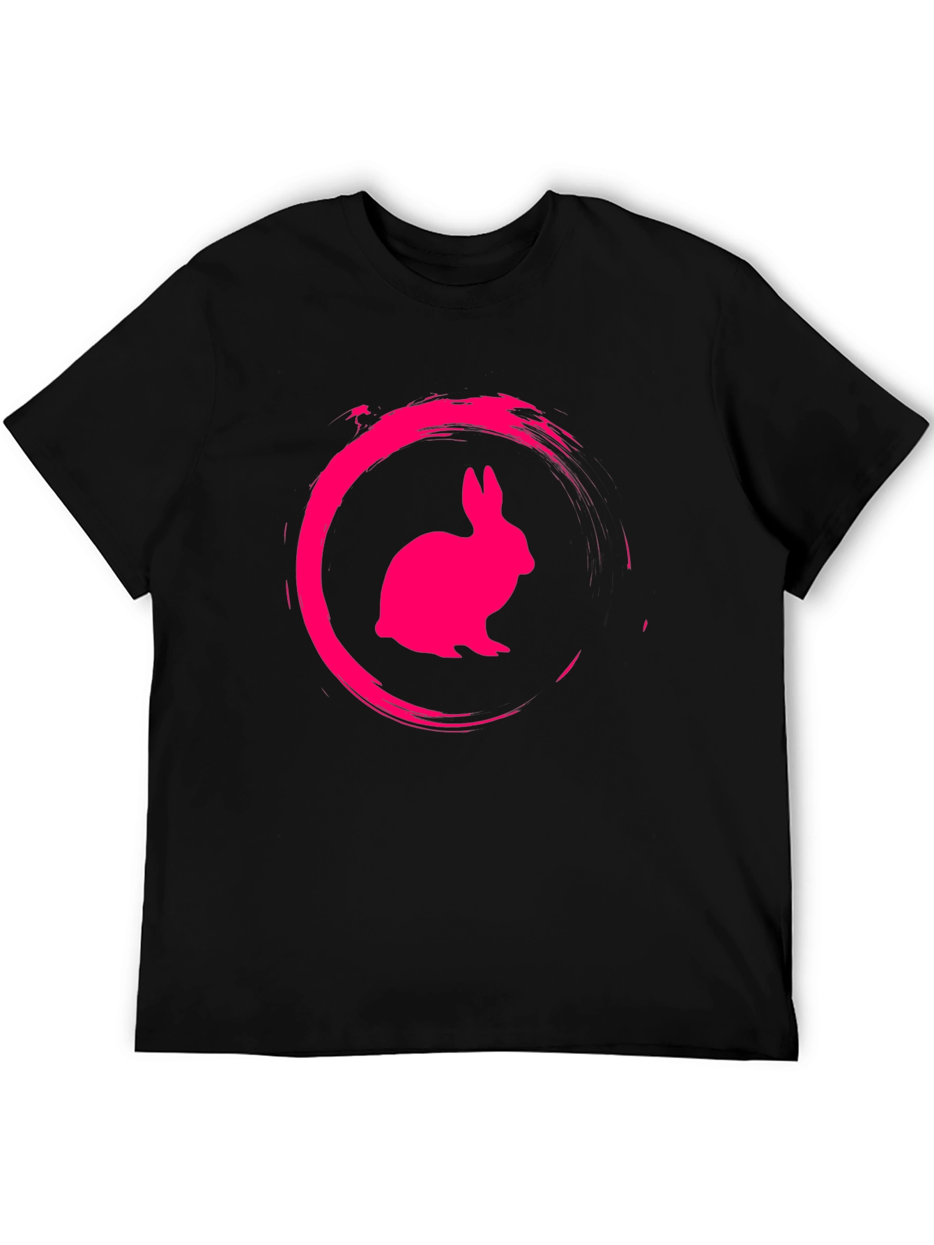 Black Tee with Pink Rabbit Circle Graphic