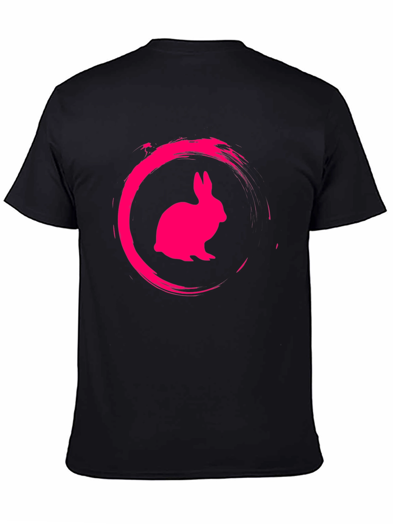 Black Tee with Pink Rabbit Circle Graphic