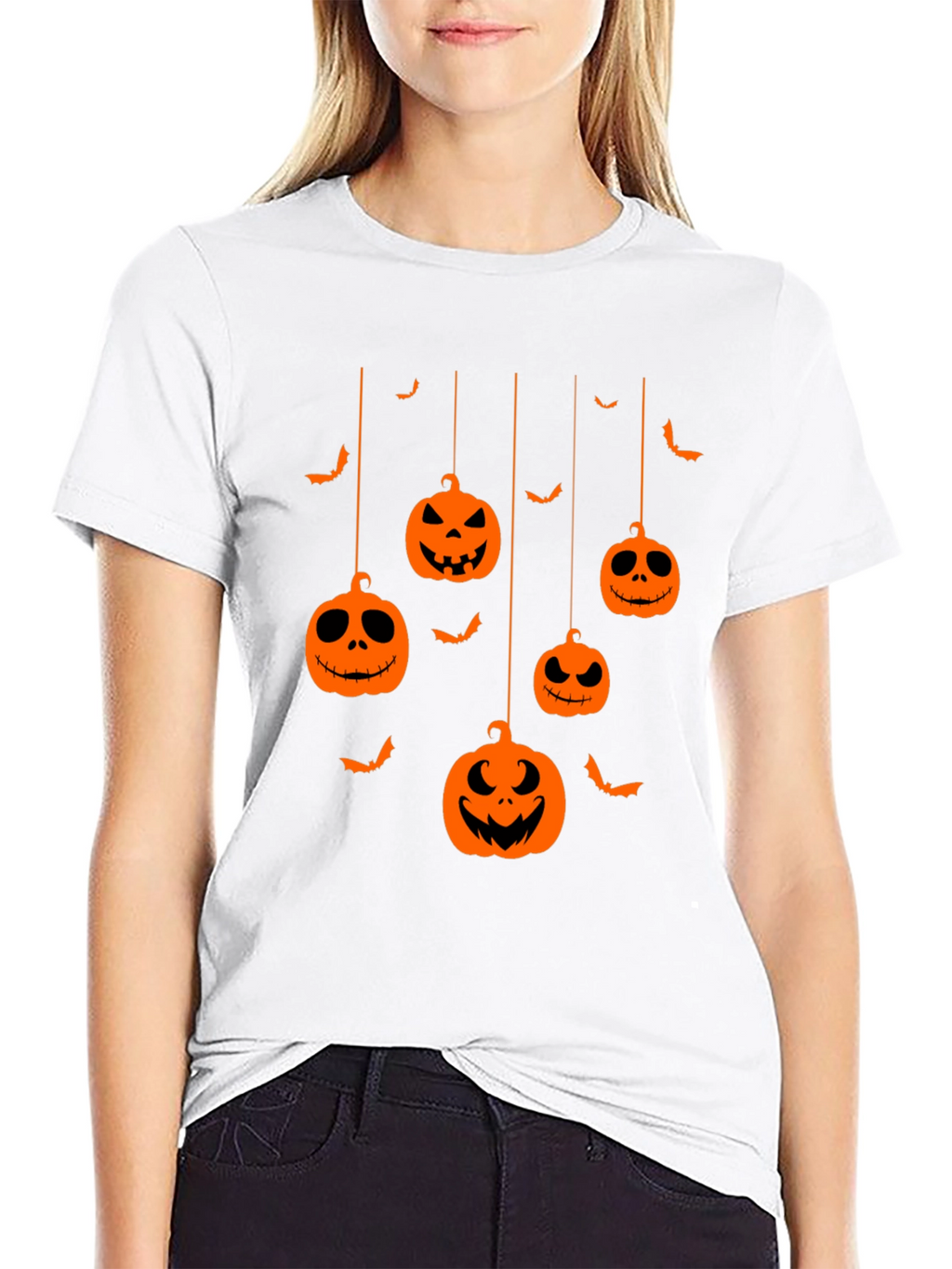 Halloween Pumpkin Bats Graphic Tee - Mens Black T-Shirt