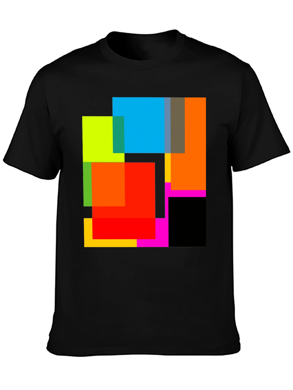 Abstract Geometric Square Pattern Black T-Shirt