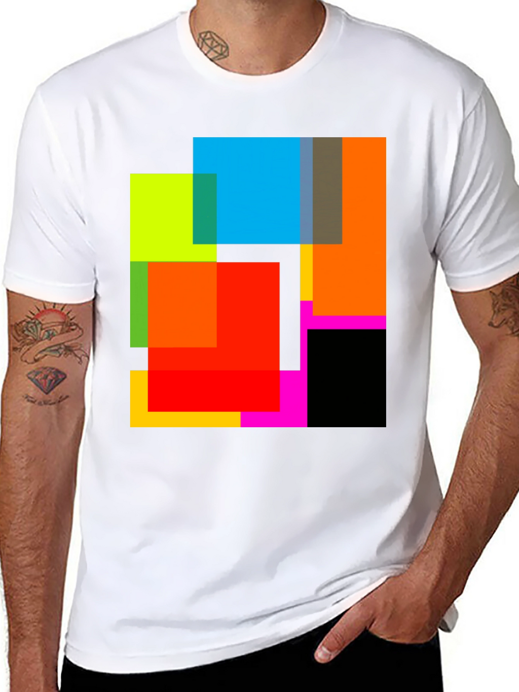 Abstract Geometric Square Pattern Black T-Shirt