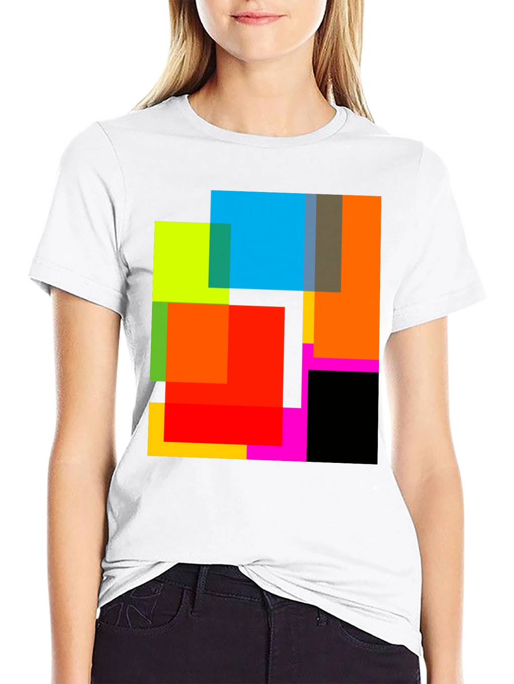 Abstract Geometric Square Pattern Black T-Shirt