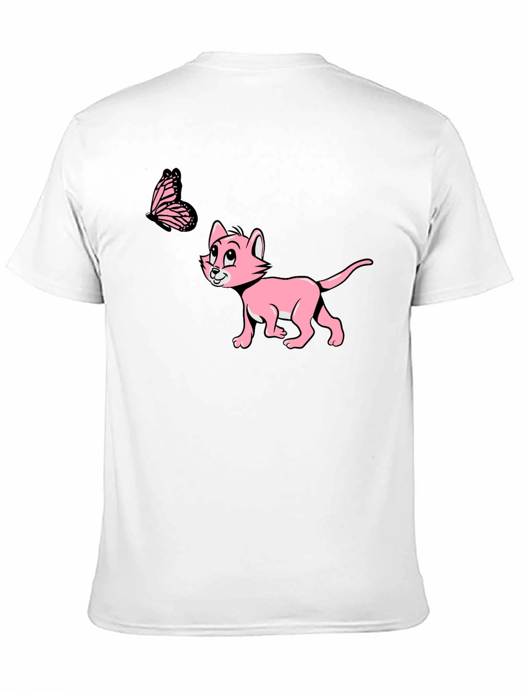 Cute Cat & Butterfly Black T-Shirt