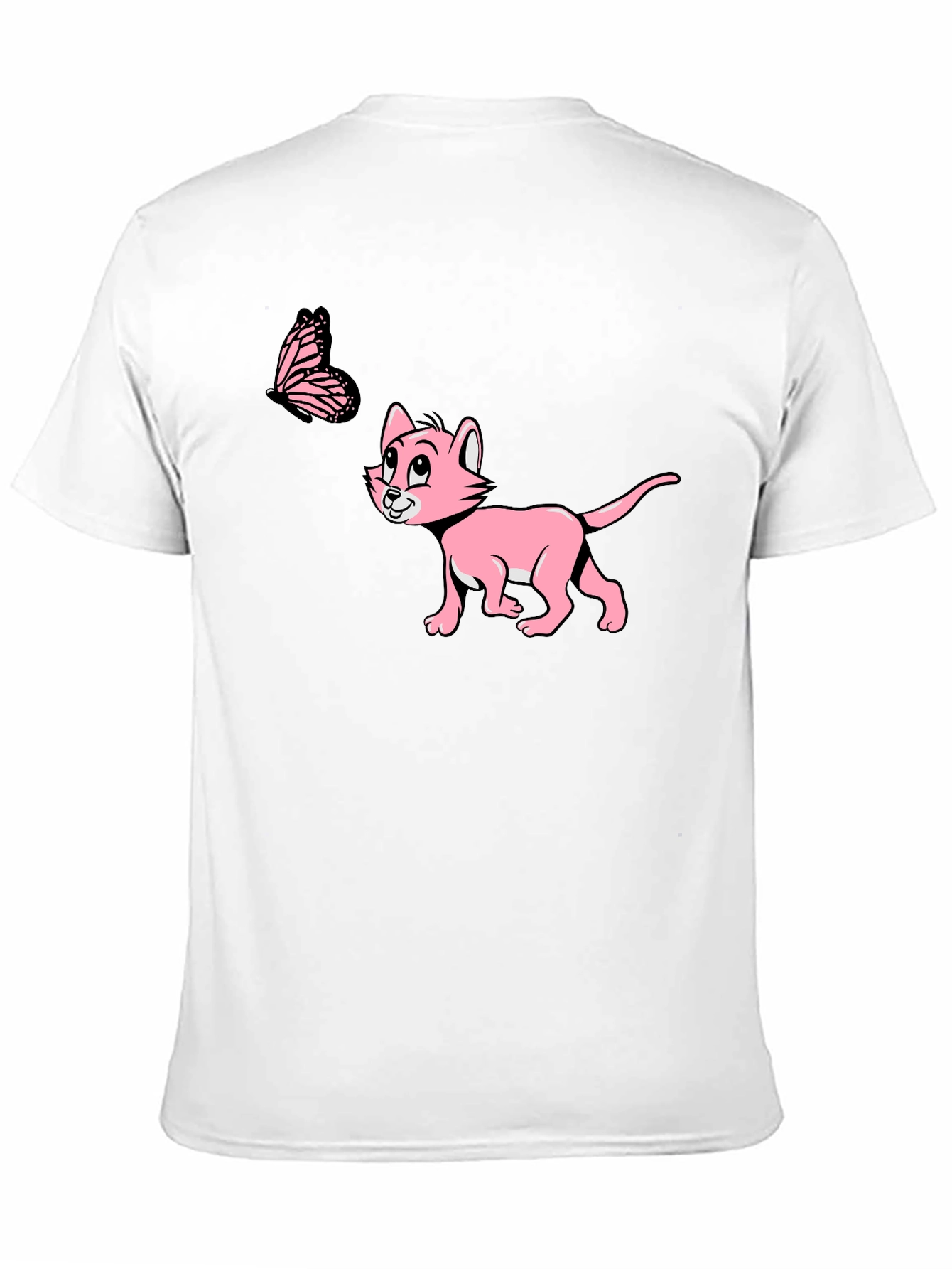 Cute Cat & Butterfly Black T-Shirt