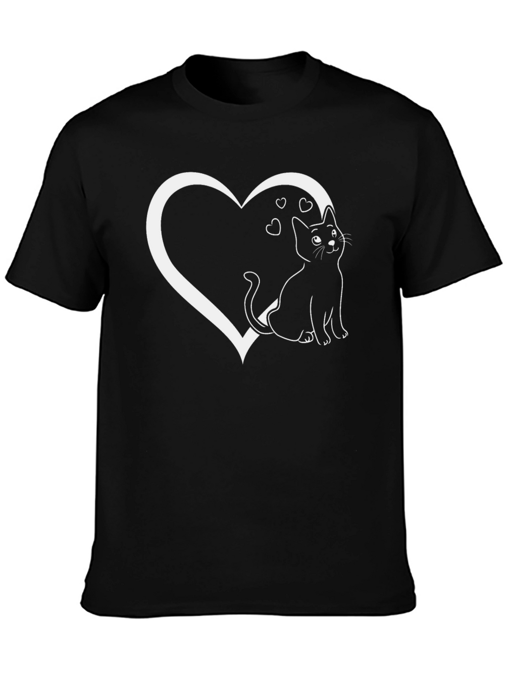 Cat Heart Graphic Tee - Black Cotton Blend T-Shirt