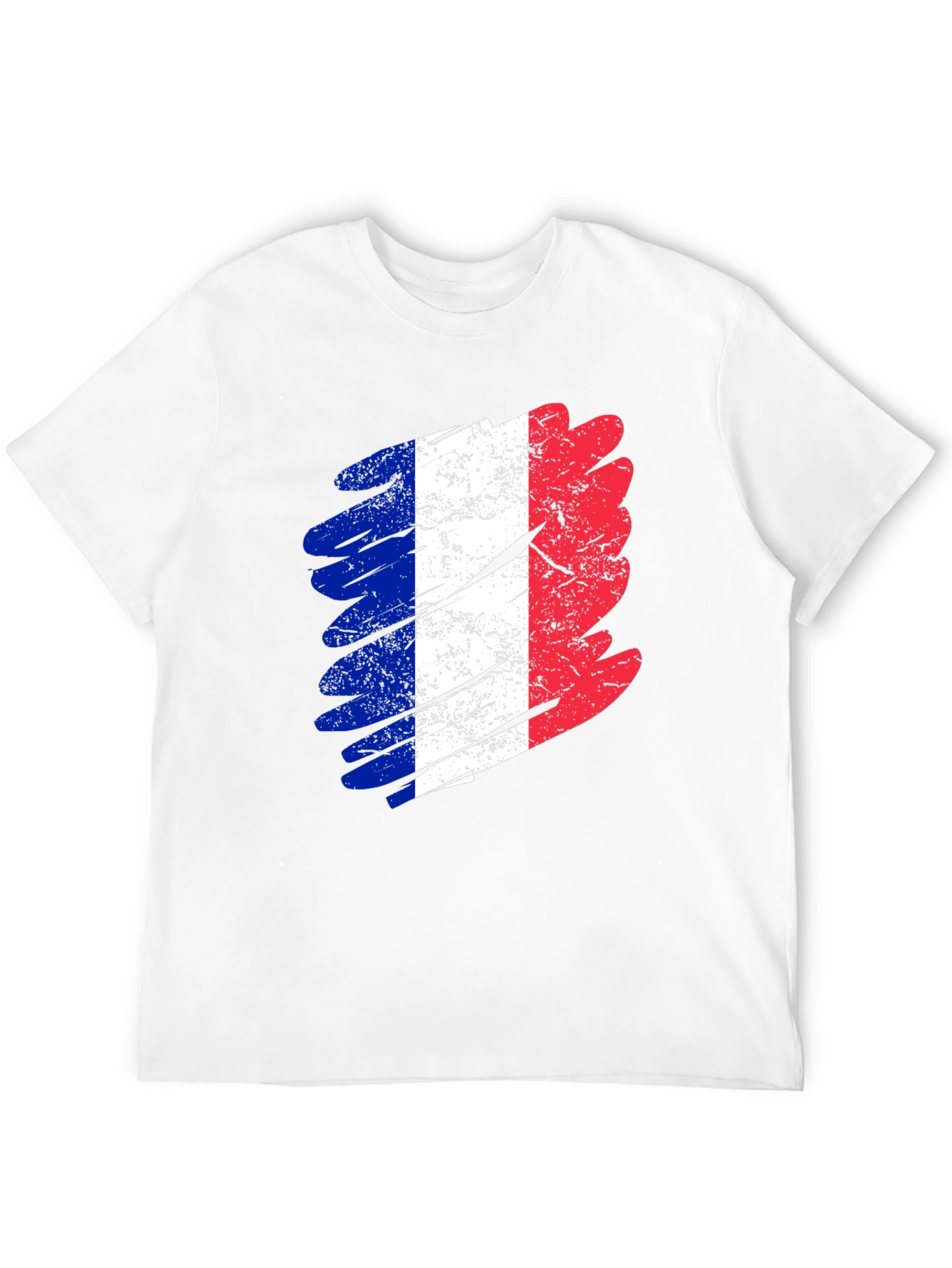 Distressed France Flag Graphic Tee - Black Cotton T-Shirt
