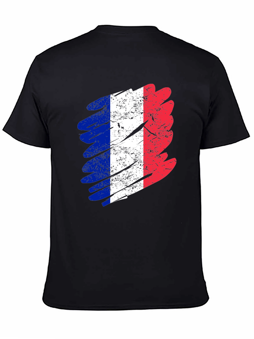 Distressed France Flag Graphic Tee - Black Cotton T-Shirt