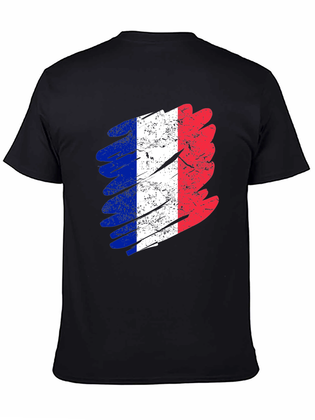 Distressed France Flag Graphic Tee - Black Cotton T-Shirt