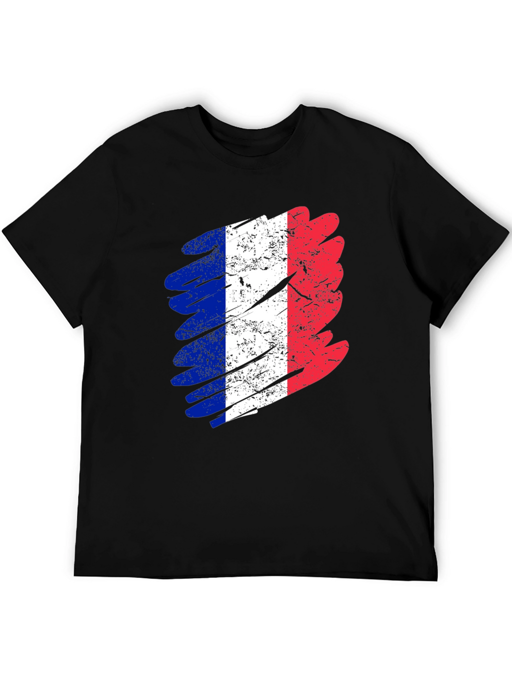 Distressed France Flag Graphic Tee - Black Cotton T-Shirt
