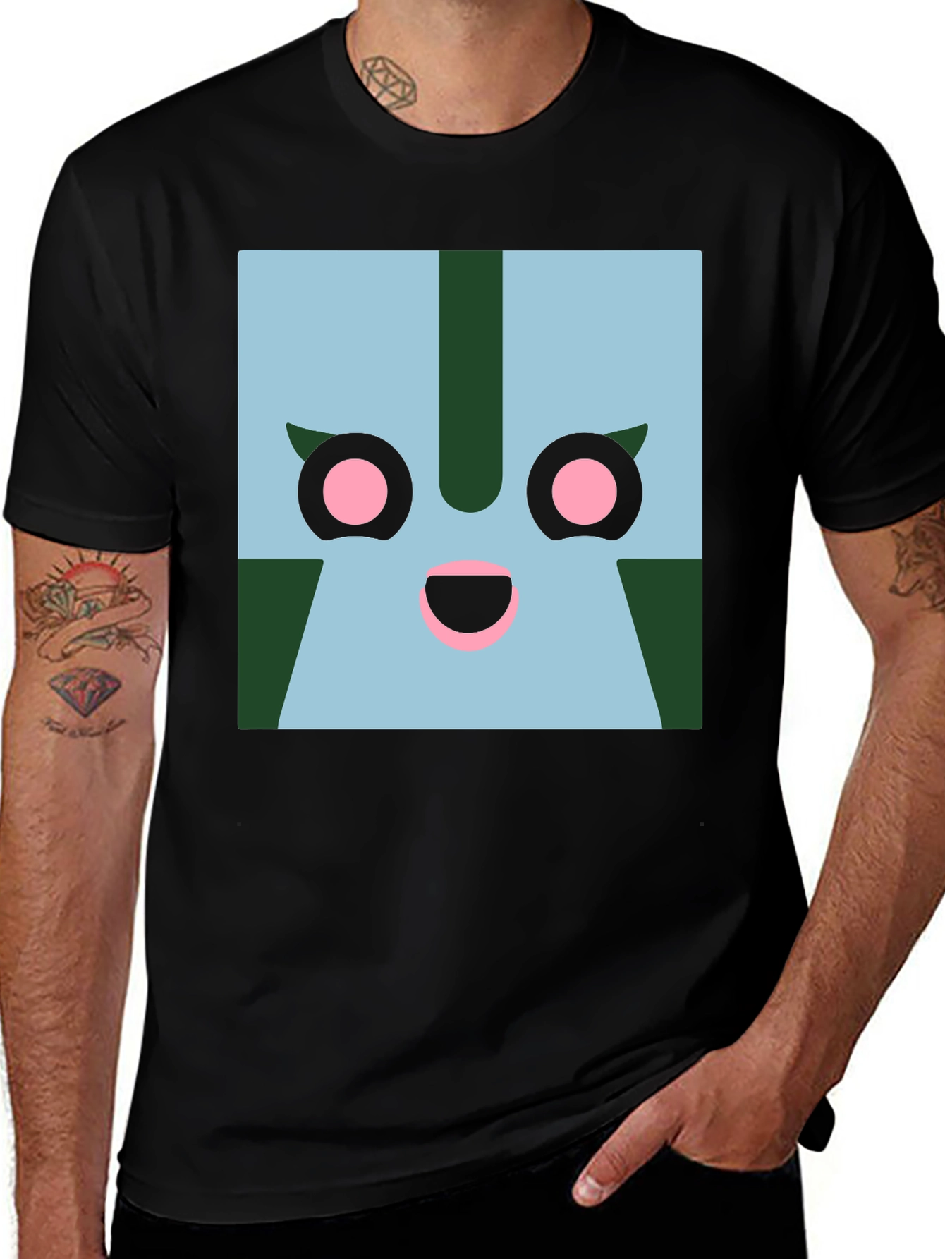 Geometric Character Graphic Tee - Black
