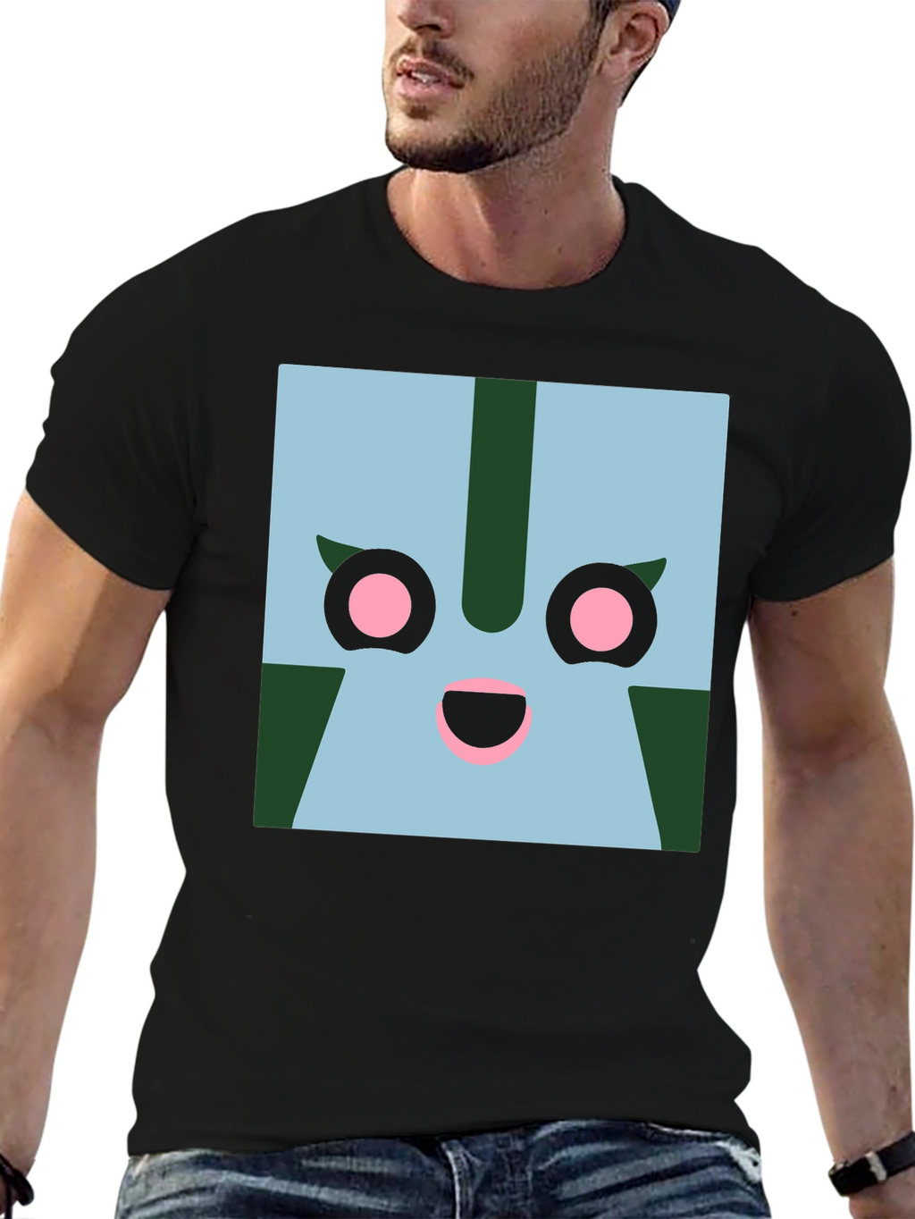 Geometric Character Graphic Tee - Black