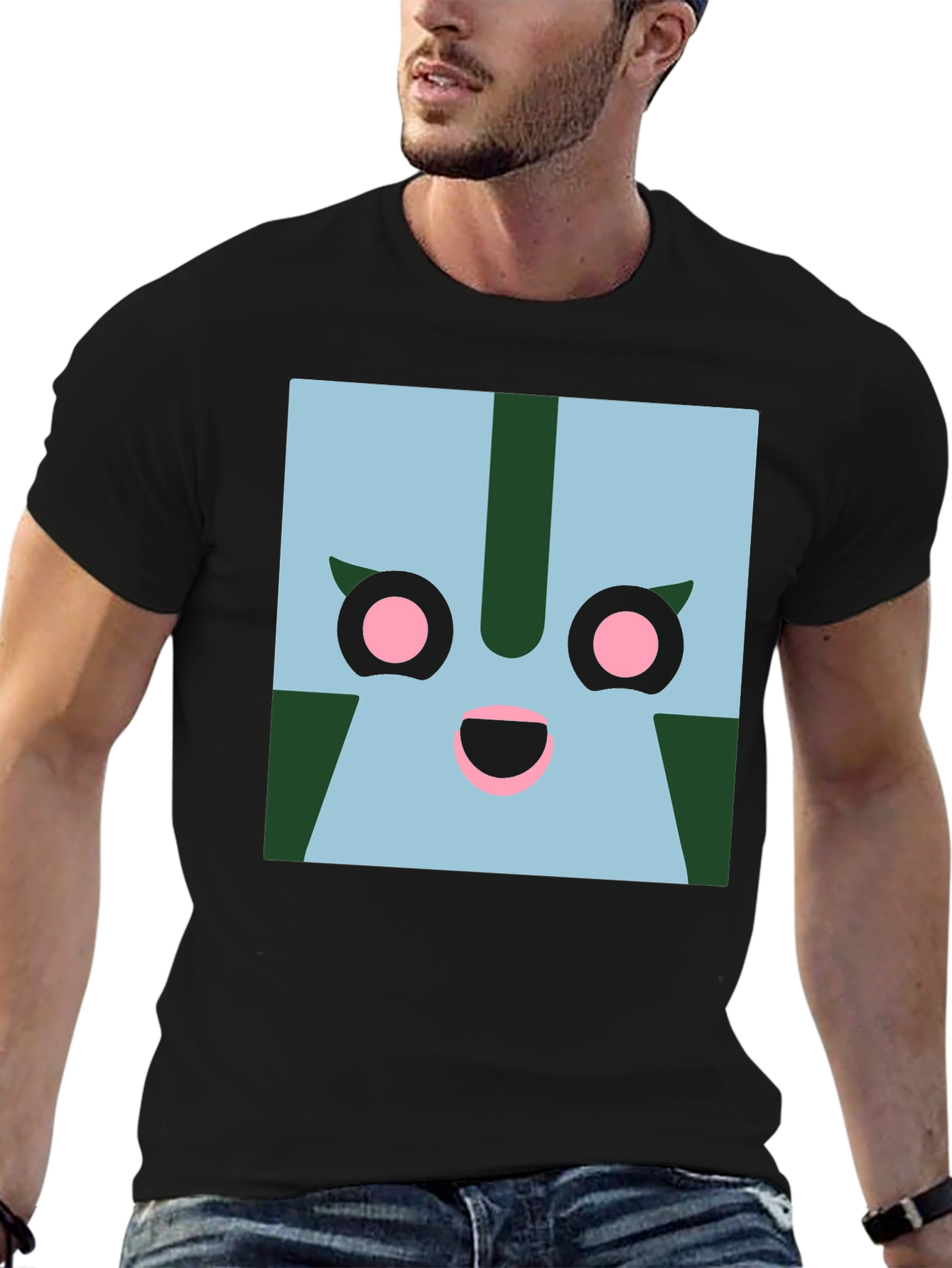 Geometric Character Graphic Tee - Black