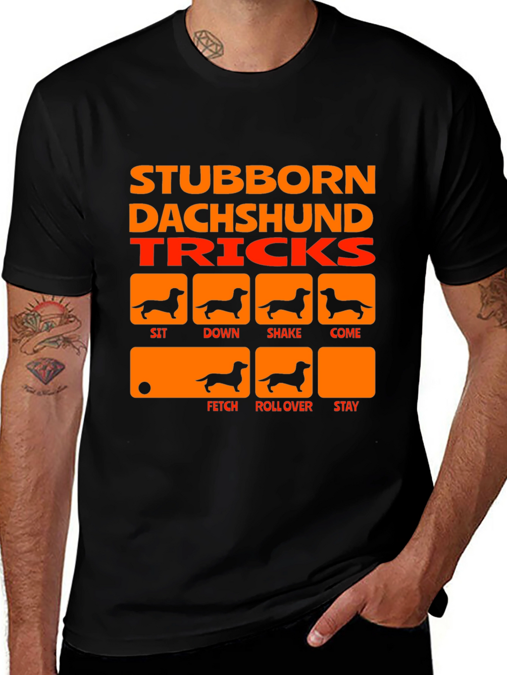Stubborn Dachshund Tricks Black T-Shirt