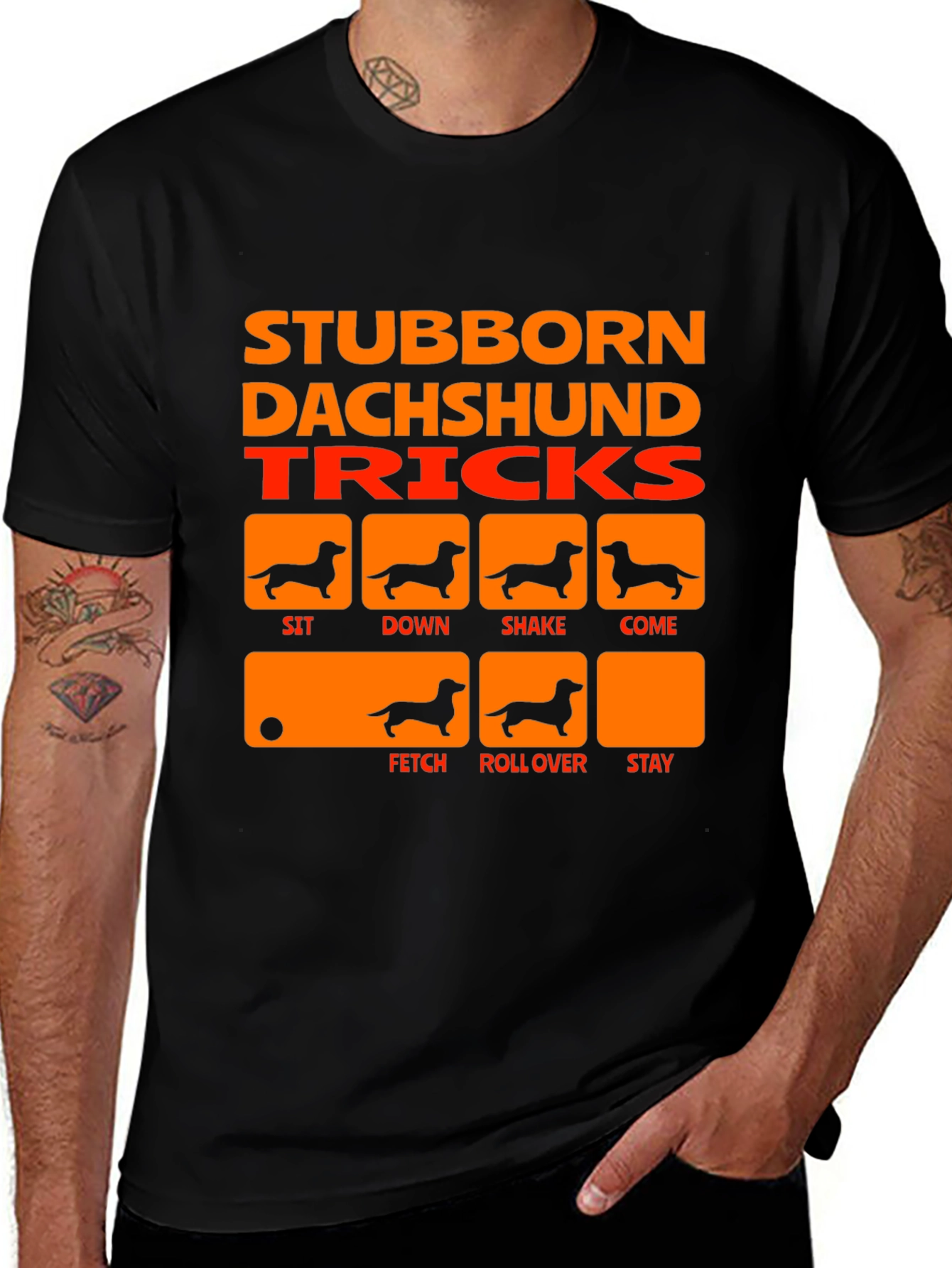 Stubborn Dachshund Tricks Black T-Shirt