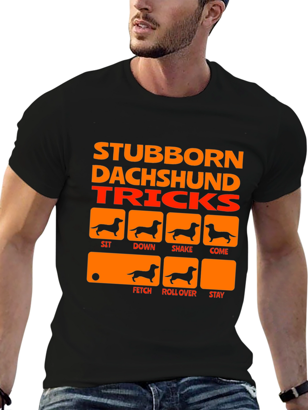 Stubborn Dachshund Tricks Black T-Shirt