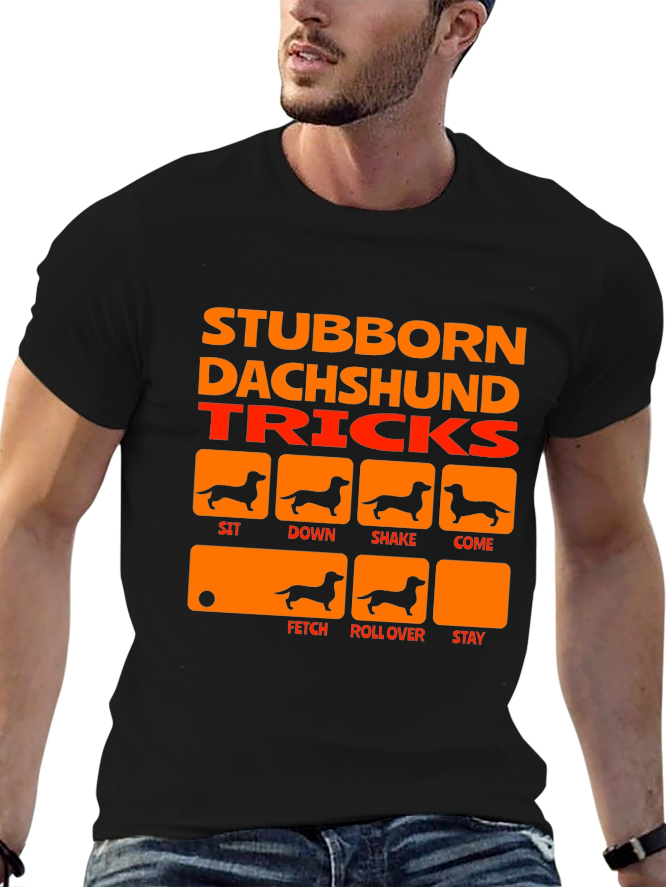 Stubborn Dachshund Tricks Black T-Shirt